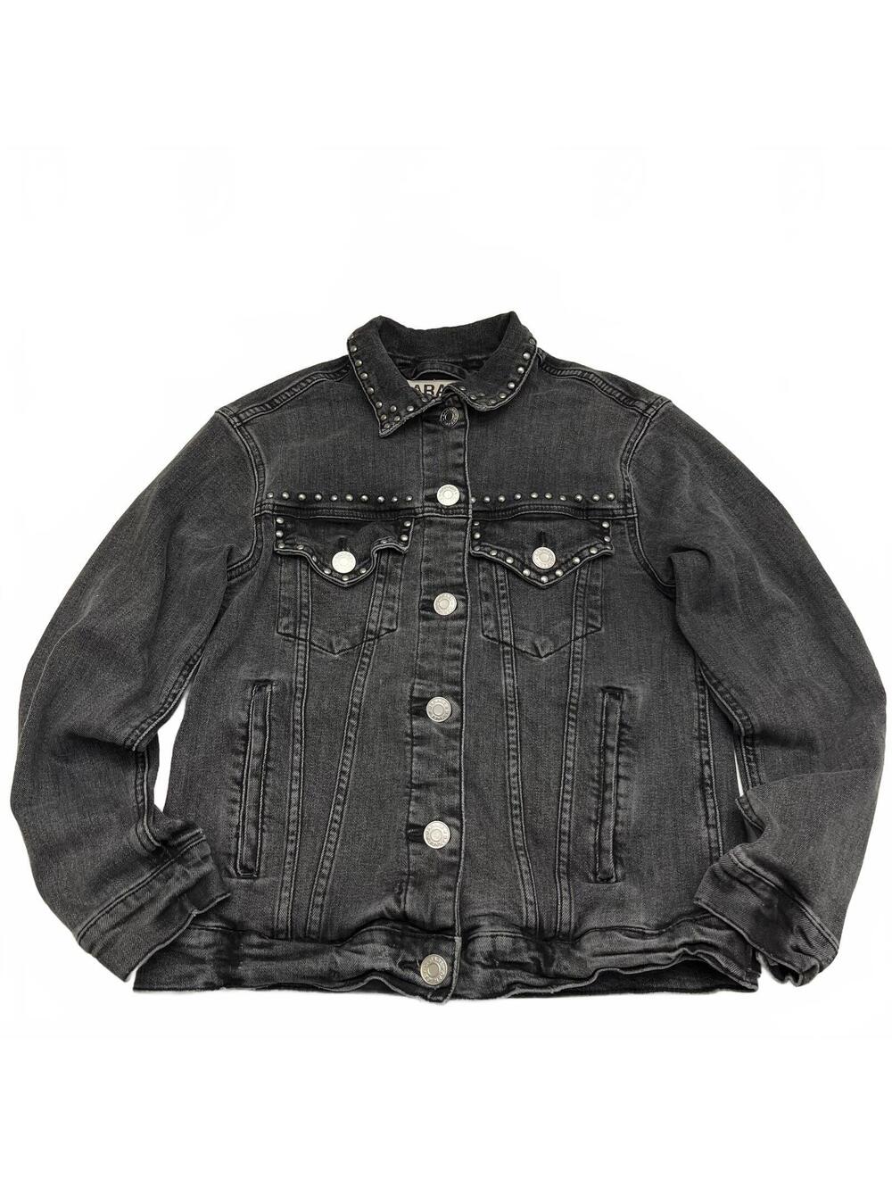 Y2K Garage Charcoal Grey "Boyfriend Fit" Studded Denim Jacket Sz XS Punk Goth